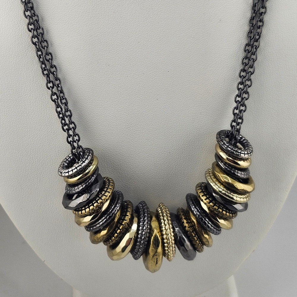Artisan Mixed Metal Bead Statement Necklace Gold Silver Tone